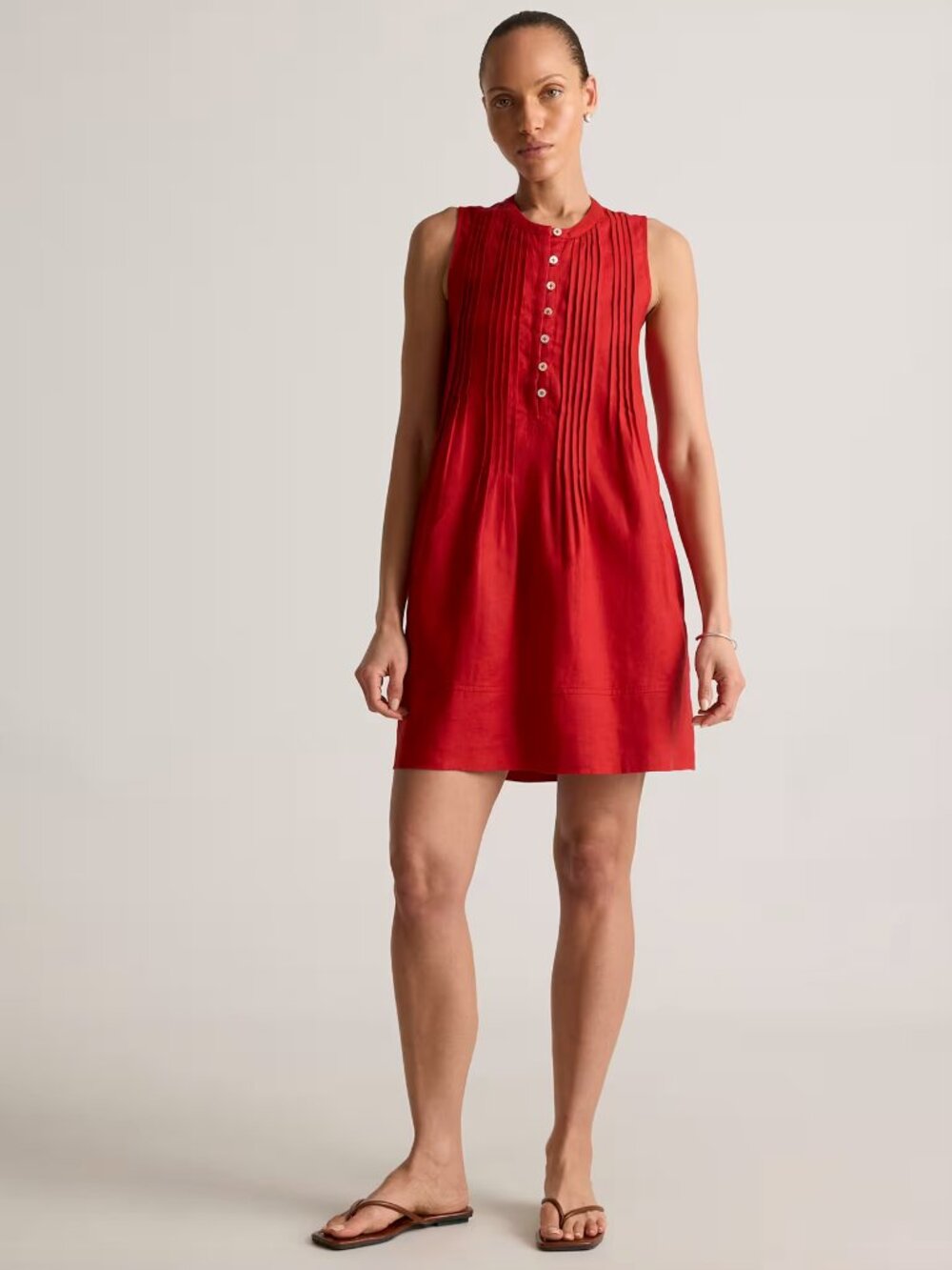 Quince 100% European Linen Sleeveless Swing Dress, Chile Red